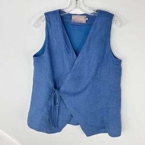 WHITE CLOSET Elements Periwinkle Blue Sleeveless Linen Wrap Front Tunic Size 12‎